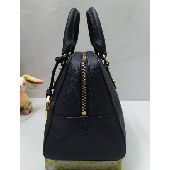 Michael Kors Black Leather Domed Double Handles Zipper Satchel Bag - Picture 3 of 14